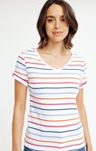Tee-shirt col V rayures multicolore