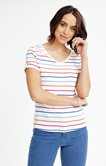 Tee-shirt col V rayures multicolore