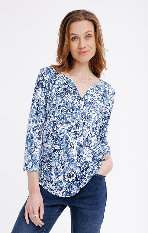 Tee-shirt imprimé fleur bleue