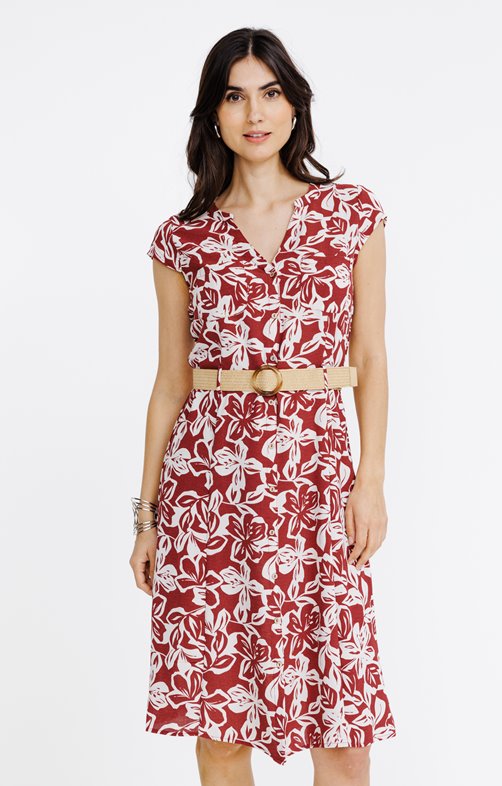 Robe chemise avec ceinture rafia