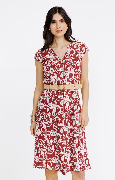 Robe chemise avec ceinture rafia