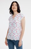 Blouse imprimée, brodée manches courtes