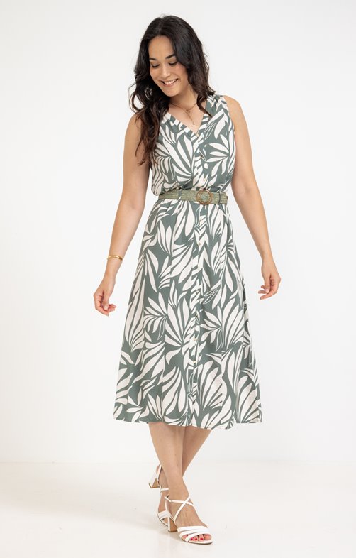Robe longue avec ceinture rafia