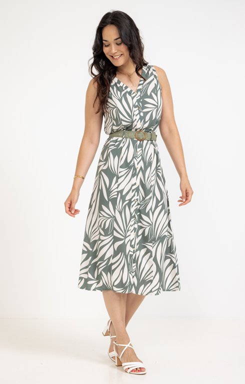Robe longue avec ceinture rafia