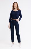 Pantalon 7/8 denim droit brut ceinture