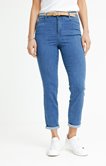 Pantalon 7/8 denim double stone ceinture