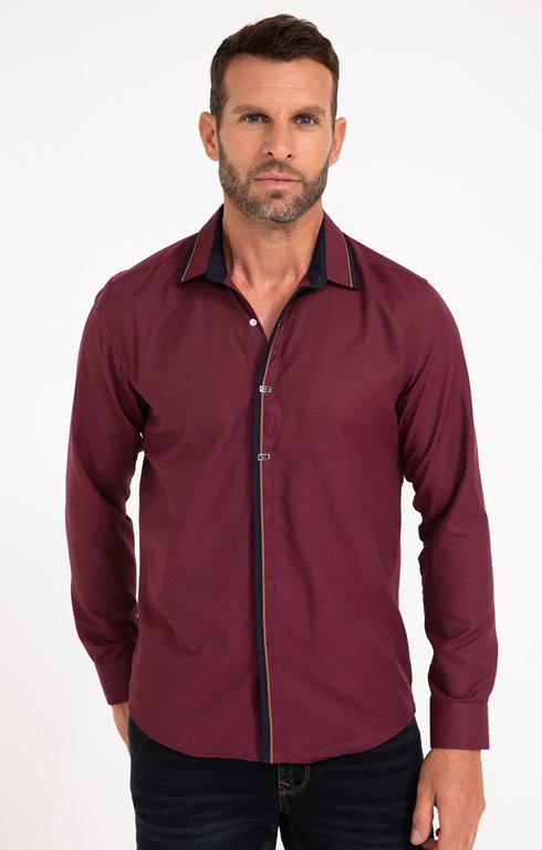 Chemise manches longues en satin grenat