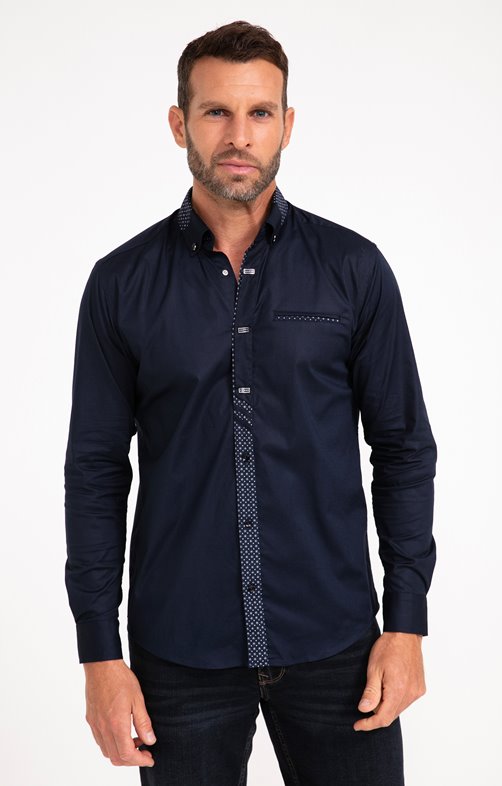 Chemise manches longues uni bleu marine