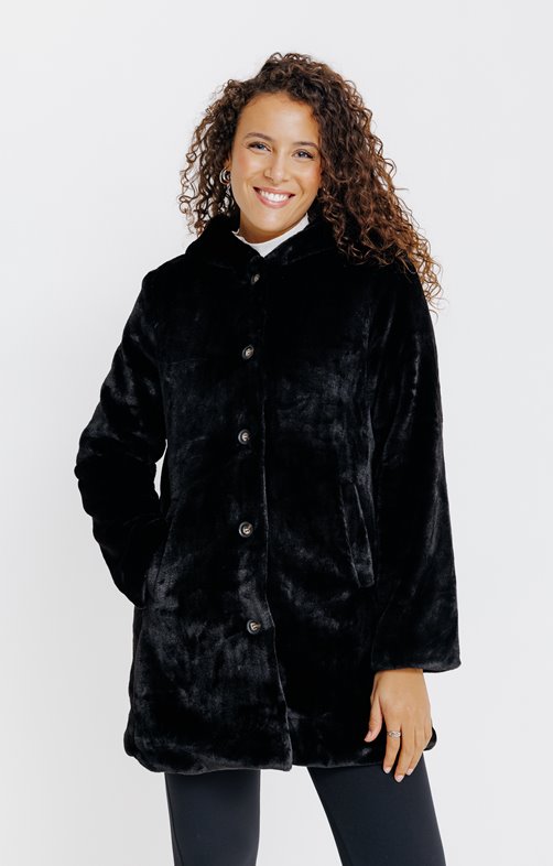 Manteau fausse fourrure à capuche