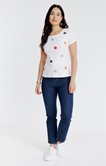 Tee-shirt brodé fleurs manches courtes