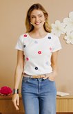 Tee-shirt brodé fleurs manches courtes