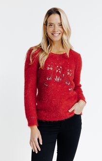 Pull broderie chat