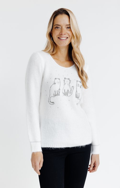 Pull broderie chat