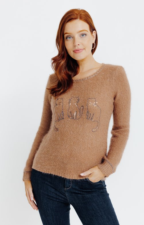 Pull broderie chat