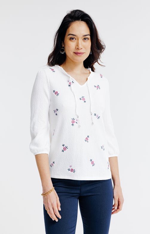 Tee-shirt brodé manches 3/4