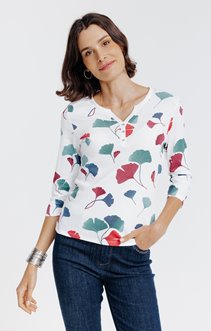 Tee-shirt imprimé floral col rond patte