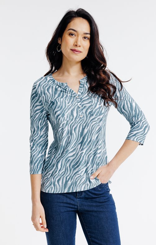 Tee-shirt col mao imprimé zèbre