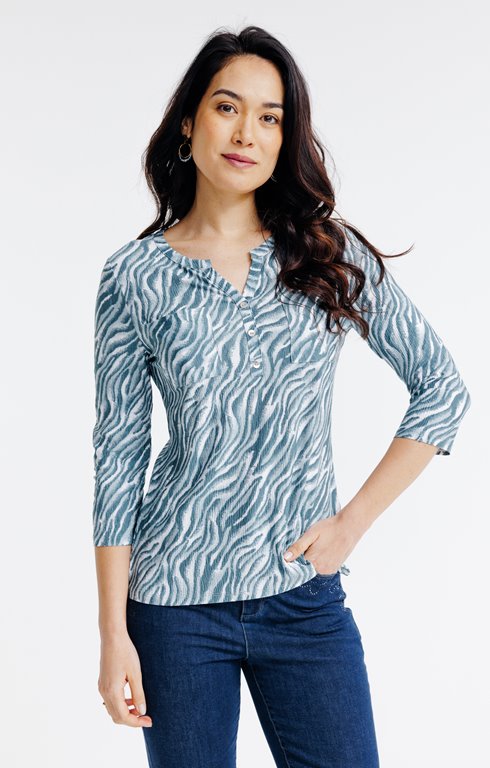 Tee-shirt col mao imprimé zèbre