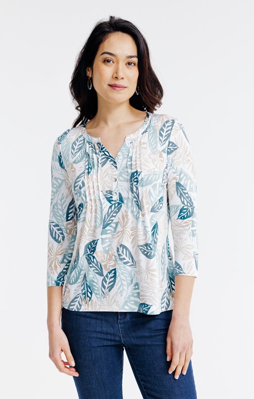 Tee-shirt avec plis imprimé feuillage