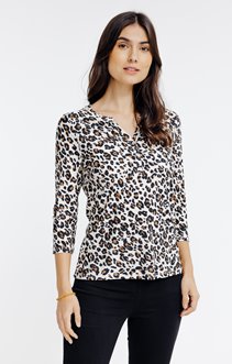 Tee-shirt col mao imprimé léopard