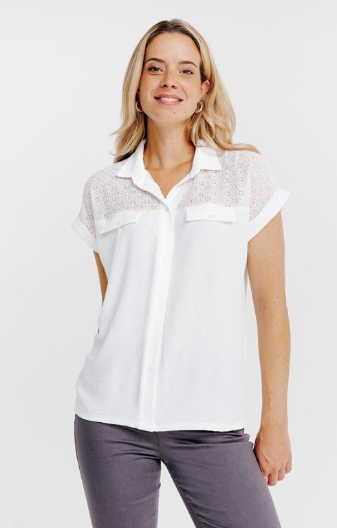 T-SHIRT COL CHEMISE MIX MATIERE 