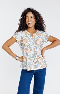 Tee-shirt imprimé col mao avec plis