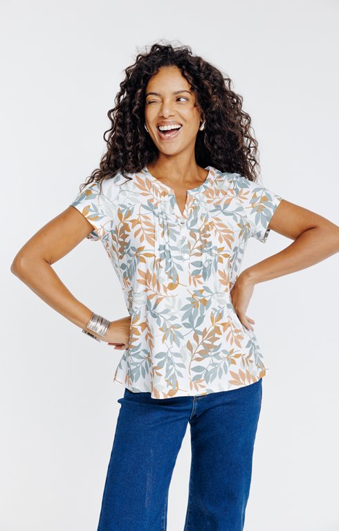 Tee-shirt imprimé col mao avec plis