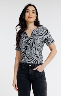 Tee-shirt imprimé zèbre col mao