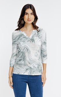 T-SHIRT COL MAO AVEC POCHES IMPRIME 