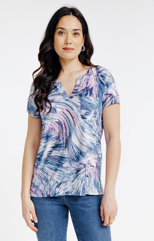 Tee-shirt imprimé col mao et poches