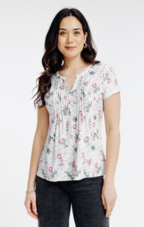 Tee-shirt imprimé col mao avec plis