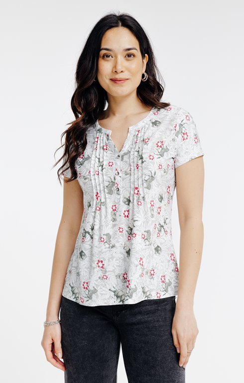 Tee-shirt imprimé col mao avec plis