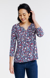 Tee-shirt col mao imprimé fleurs