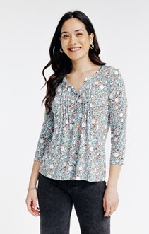 Tee-shirt col mao imprimé fleurs