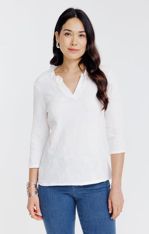 Tee-shirt brodé manches 3/4