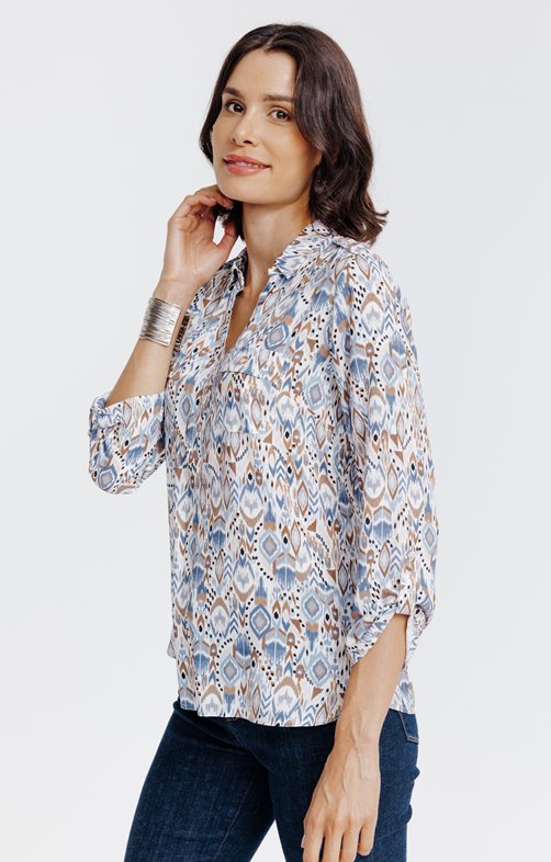 Tunique col chemise  imprimée  ikat 