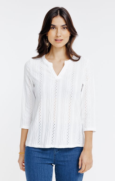 Tee-shirt brodé manches 3/4