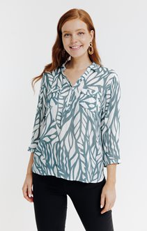 Tunique imprimée  bicolore col chemise