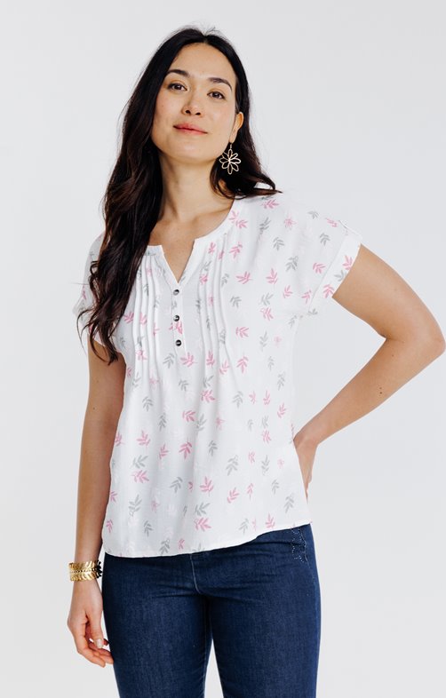 Tee-shirt col mao avec plis