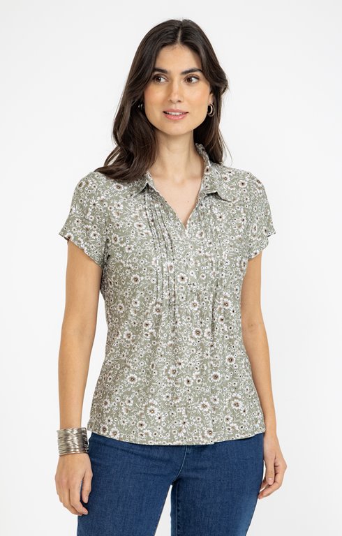 Tee-shirt col polo imprimé fleurs