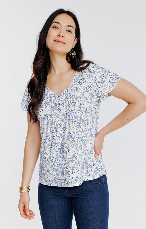 Tee-shirt avec plis imprimé petite fleur