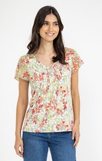 Tee-shirt mix matière imprimé feuillage