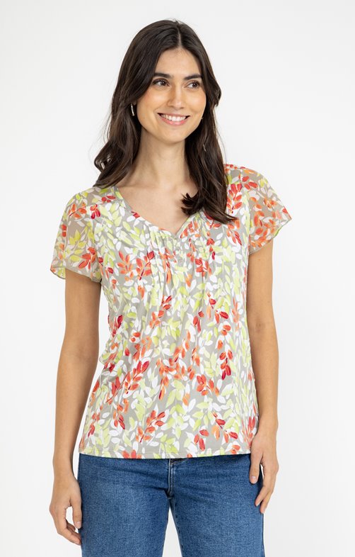 Tee-shirt mix matière imprimé feuillage
