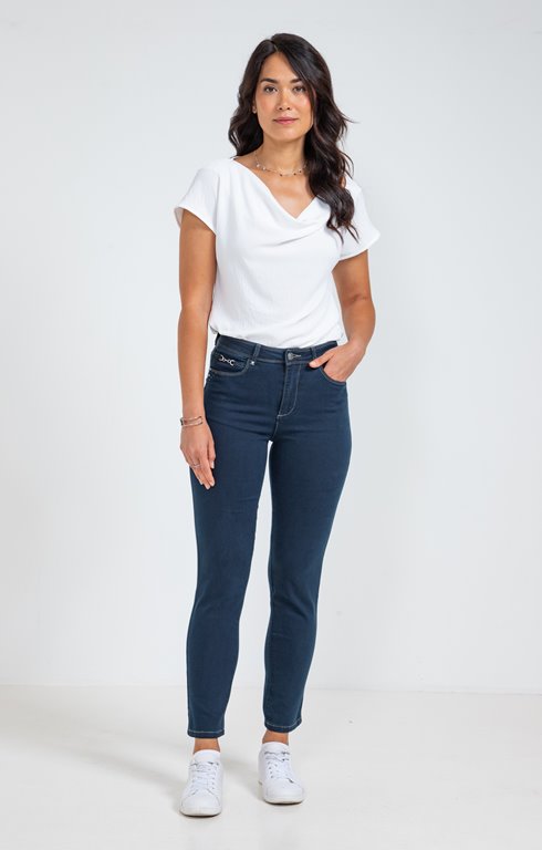 Pantalon 7/8 denim surteint détail bijou