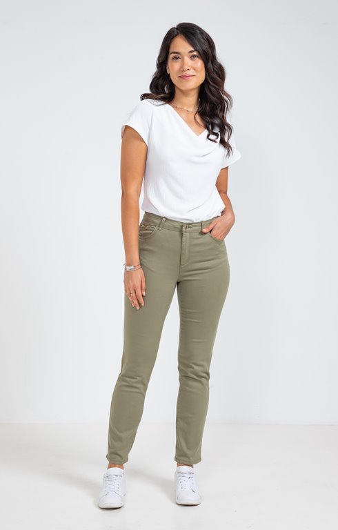 Pantalon 7/8 coton stretch détail bijou