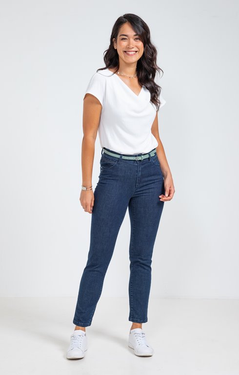 Pantalon 7/8 denim détail galon