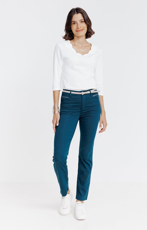 Pantalon 7/8 coton viscose avec ceinture