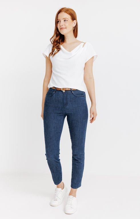 Pantalon 7/8 denim brut détail clou