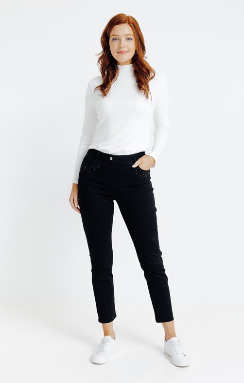 Pantalon 7/8 détail clou et strass