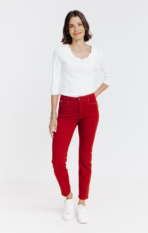 Pantalon 7/8 brodé en coton viscose